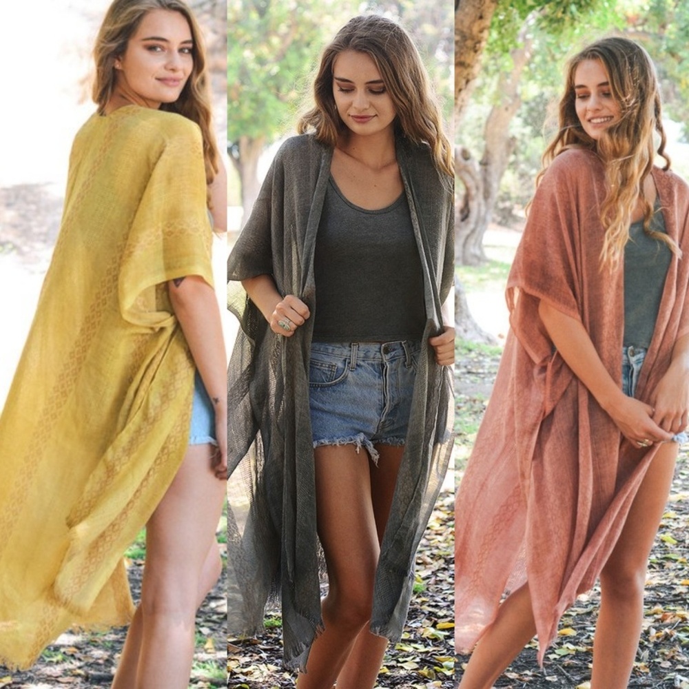 Kimono boho tribal Woven CHARCOAL - Picture 1 of 4
